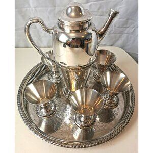 1847 Rogers Bros Silver Plated Wine Decanter Set with Goblets & Tray